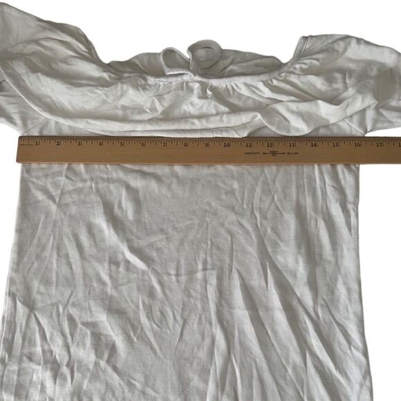 Chaser White Cotton Baby Ribbed Long Sleeve Shoulder Ruffle Top Size M - Picture 4 of 10